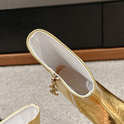 CC SHORT BOOTS IN GOLDEN MIX BLACK LAMBSKIN