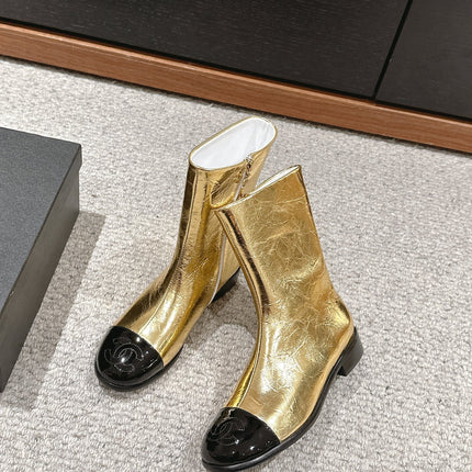 CC SHORT BOOTS IN GOLDEN MIX BLACK LAMBSKIN
