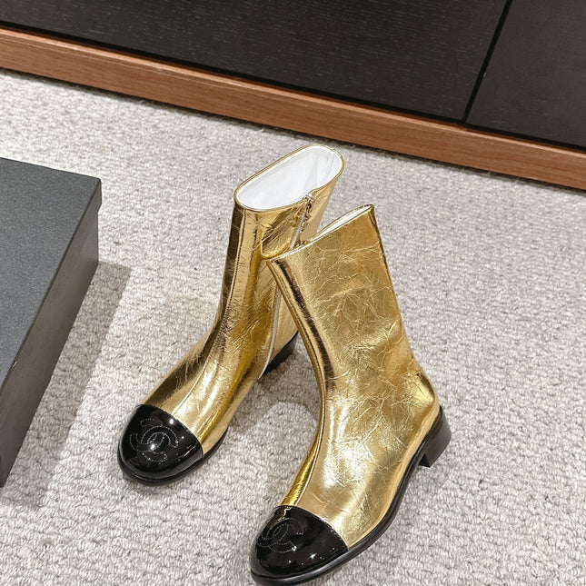 CC SHORT BOOTS IN GOLDEN MIX BLACK LAMBSKIN