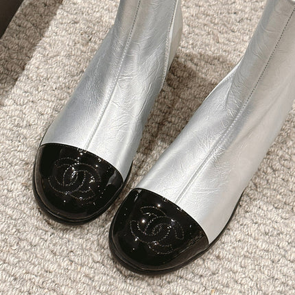 CC SHORT BOOTS IN SILVER MIX BLACK LAMBSKIN