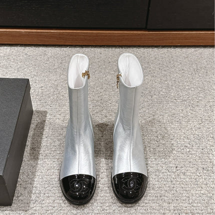 CC SHORT BOOTS IN SILVER MIX BLACK LAMBSKIN