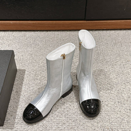 CC SHORT BOOTS IN SILVER MIX BLACK LAMBSKIN