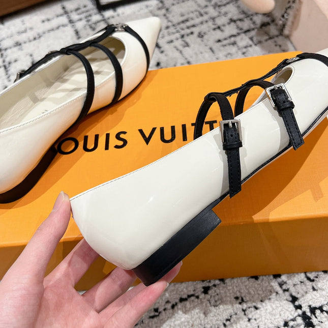 POINTED FLAT SHOES IN WHITE MIX BLACK CALFSKIN