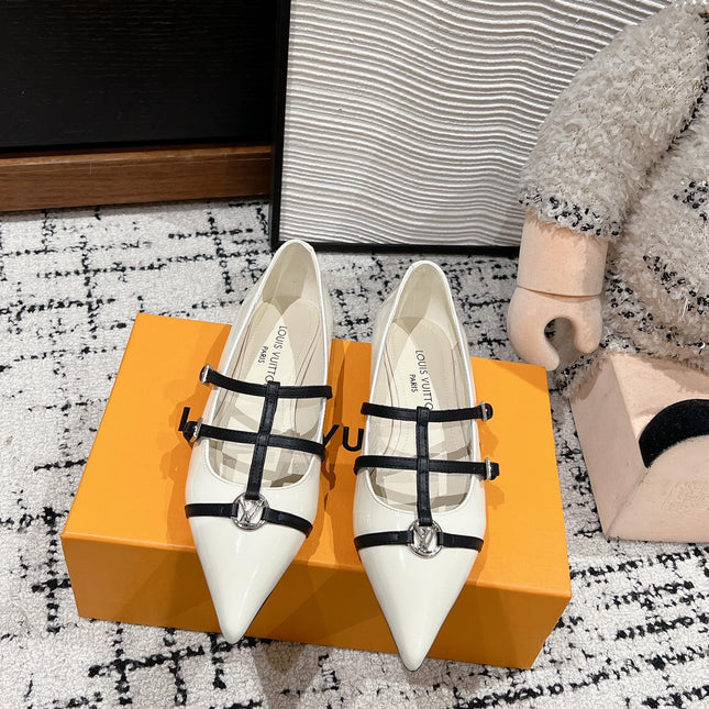 POINTED FLAT SHOES IN WHITE MIX BLACK CALFSKIN