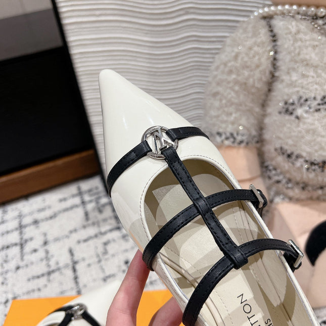 POINTED FLAT SHOES IN WHITE MIX BLACK CALFSKIN
