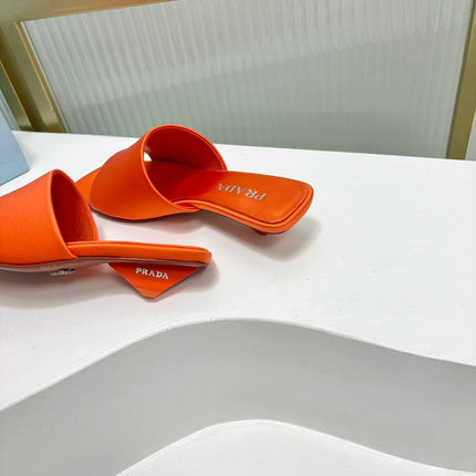 PRA TRIANGLE HEEL SATIN SLIPPERS BRIGHT ORANGE