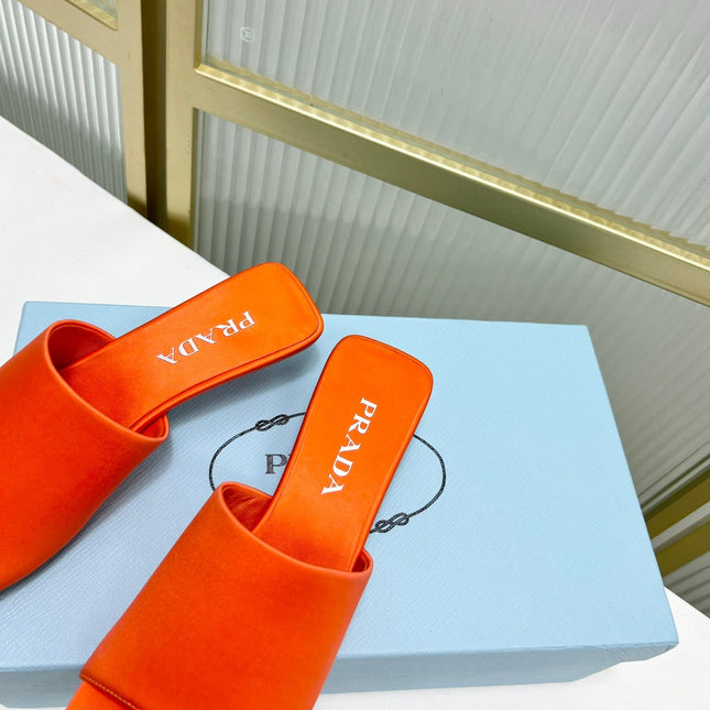 PRA TRIANGLE HEEL SATIN SLIPPERS BRIGHT ORANGE