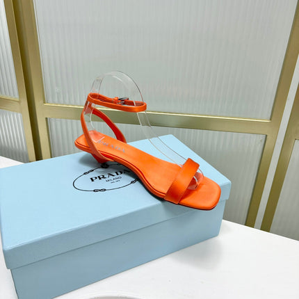 PRA TRIANGLE HEEL SATIN SANDALS BRIGHT ORANGE