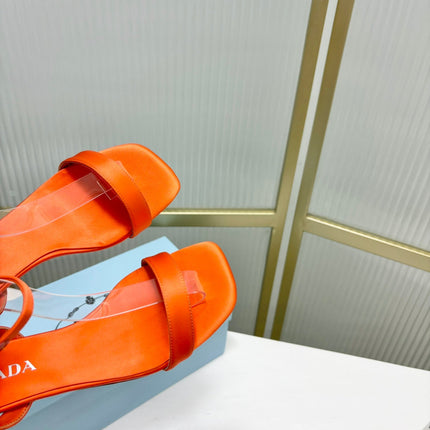PRA TRIANGLE HEEL SATIN SANDALS BRIGHT ORANGE