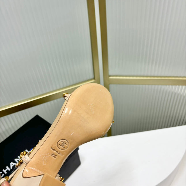 HIGH HEELS PEARL CHAIN IN BEIGE CREAM COWHIDE