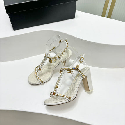 HIGH HEELS PEARL CHAIN IN WHITE COWHIDE
