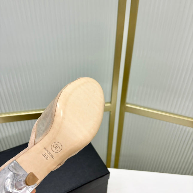 HIGH HEEL PEEP TOE IN BEIGE CREAM BREATHABLE MESH