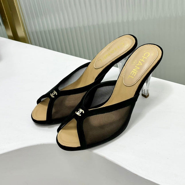 HIGH HEEL PEEP TOE IN BLACK BREATHABLE MESH