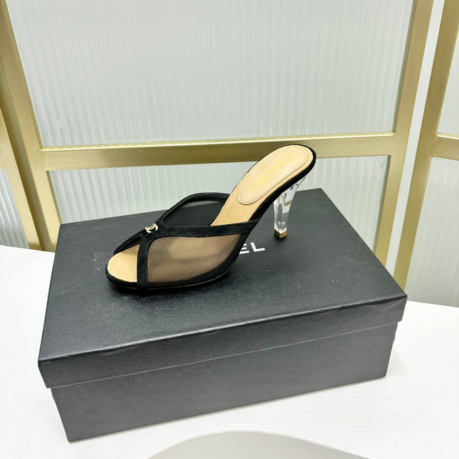 HIGH HEEL PEEP TOE IN BLACK BREATHABLE MESH