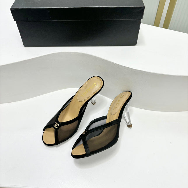 HIGH HEEL PEEP TOE IN BLACK BREATHABLE MESH