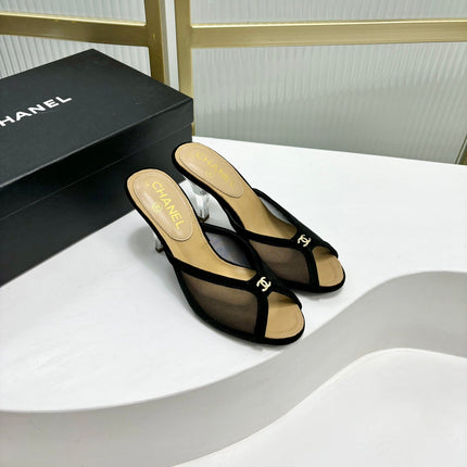 HIGH HEEL PEEP TOE IN BLACK BREATHABLE MESH