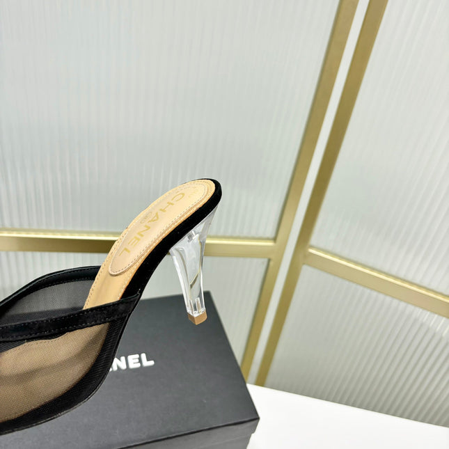 HIGH HEEL PEEP TOE IN BLACK BREATHABLE MESH