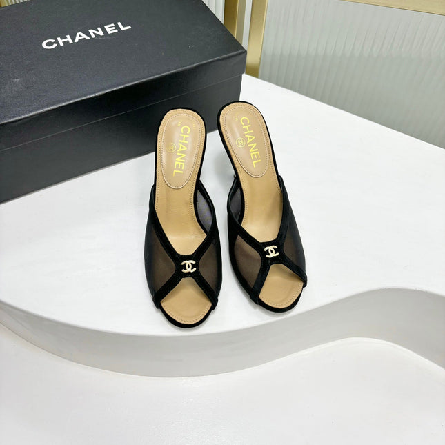 HIGH HEEL PEEP TOE IN BLACK BREATHABLE MESH