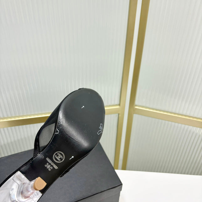 HIGH HEEL PEEP TOE IN BLACK BREATHABLE MESH