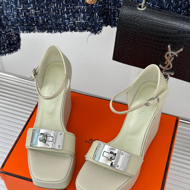 WEDGES SANDALS WHITE LAMBSKIN