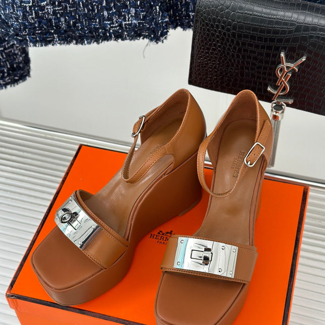 WEDGES SANDALS CARAMEL LAMBSKIN
