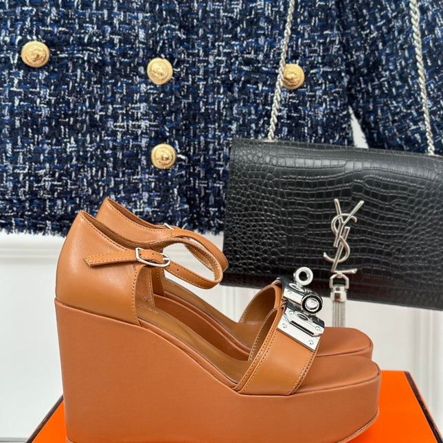WEDGES SANDALS CARAMEL LAMBSKIN