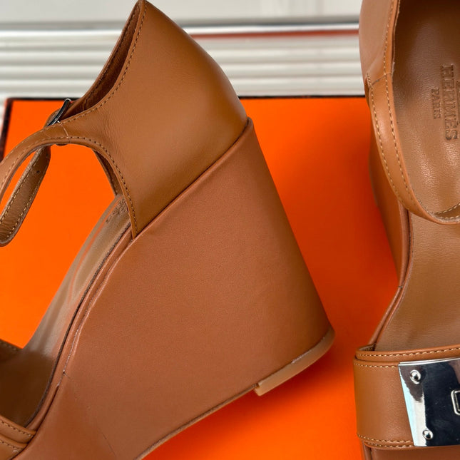WEDGES SANDALS CARAMEL LAMBSKIN