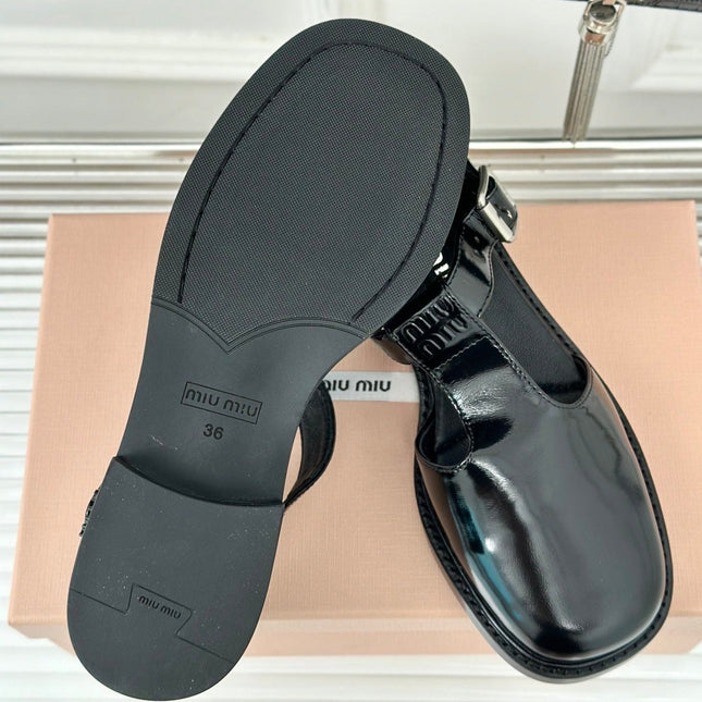 Square Toe Thick Heel Retro Mary Jane Shoes Black Calfskin