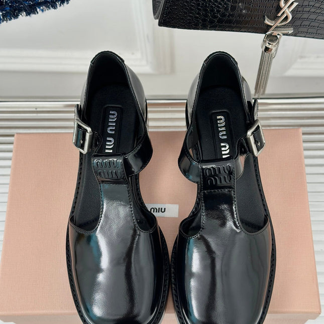 Square Toe Thick Heel Retro Mary Jane Shoes Black Calfskin