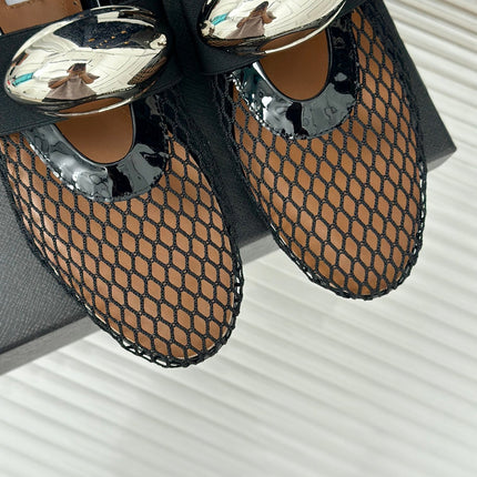 ALAIA MARY JANE SHOES IN BLACK MESH WITH SILVER HARDWARE