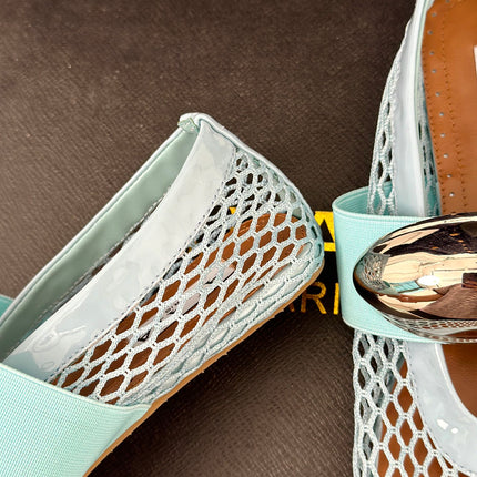 ALAIA MARY JANE SHOES IN SKY BLUE MESH WITH SILVER HARDWARE