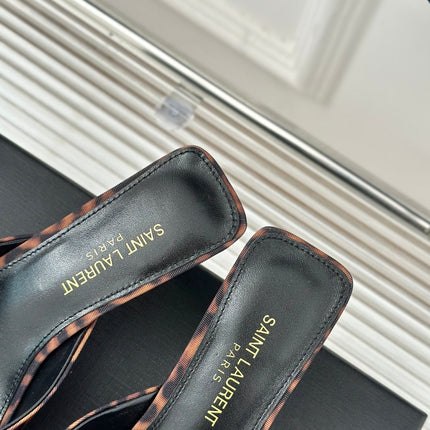 SL BARBARA MULES 55 LEOPARD MOTIF SATIN