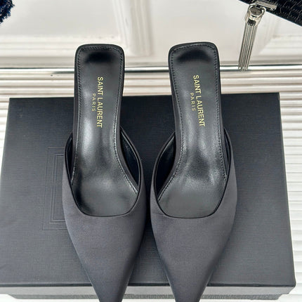 SL BARBARA MULES 55 BLACK SATIN CREPE