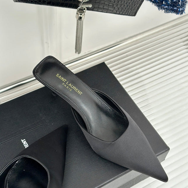 SL BARBARA MULES 55 BLACK SATIN CREPE