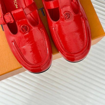 LV WOMEN SOHO FLAT MARY JANE IN CHERRY RED CALFSKIN