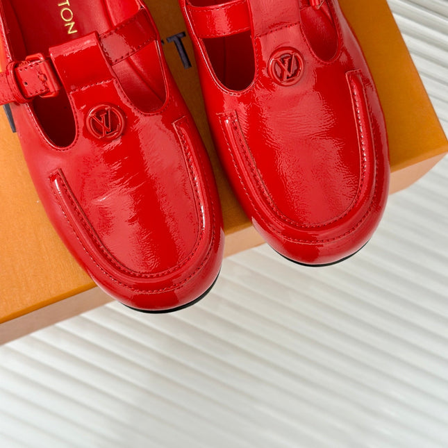 LV WOMEN SOHO FLAT MARY JANE IN CHERRY RED CALFSKIN