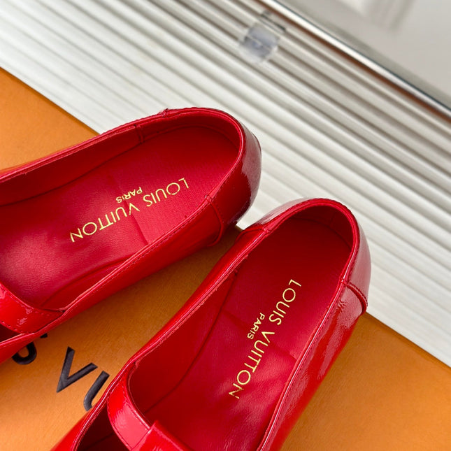 LV WOMEN SOHO FLAT MARY JANE IN CHERRY RED CALFSKIN