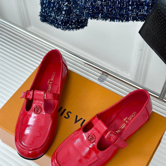 LV WOMEN SOHO FLAT MARY JANE IN CHERRY RED CALFSKIN