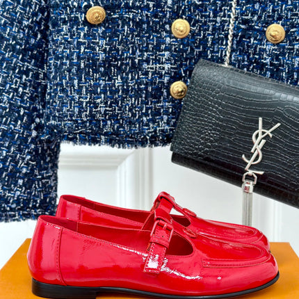 LV WOMEN SOHO FLAT MARY JANE IN CHERRY RED CALFSKIN