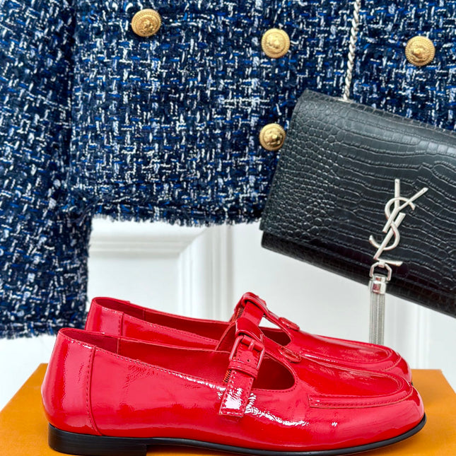 LV WOMEN SOHO FLAT MARY JANE IN CHERRY RED CALFSKIN
