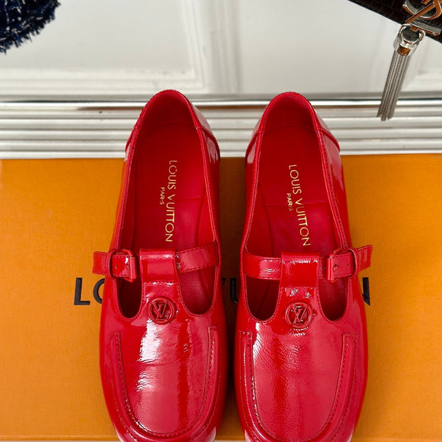 LV WOMEN SOHO FLAT MARY JANE IN CHERRY RED CALFSKIN