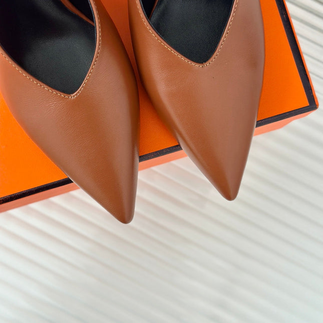 HIGH HEEL 75 MM POINTED- TOE SANDAL IN BRONZE BROWN CALFSKIN