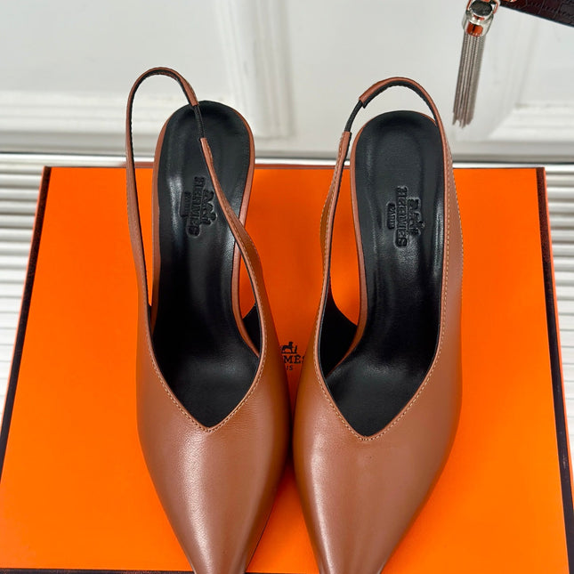 HIGH HEEL 75 MM POINTED- TOE SANDAL IN BRONZE BROWN CALFSKIN