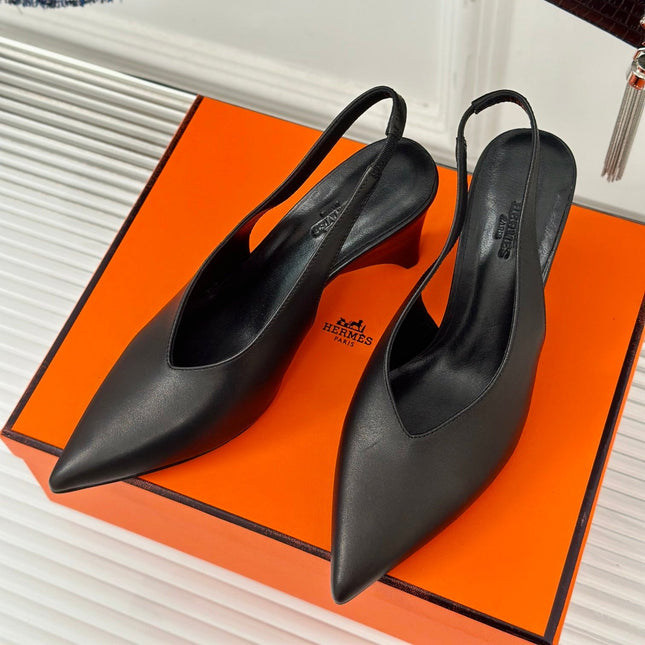 HIGH HEEL 75 MM POINTED- TOE SANDAL IN BLACK CALFSKIN