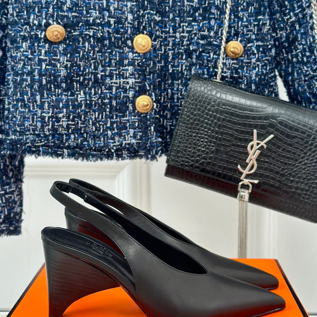 HIGH HEEL 75 MM POINTED- TOE SANDAL IN BLACK CALFSKIN