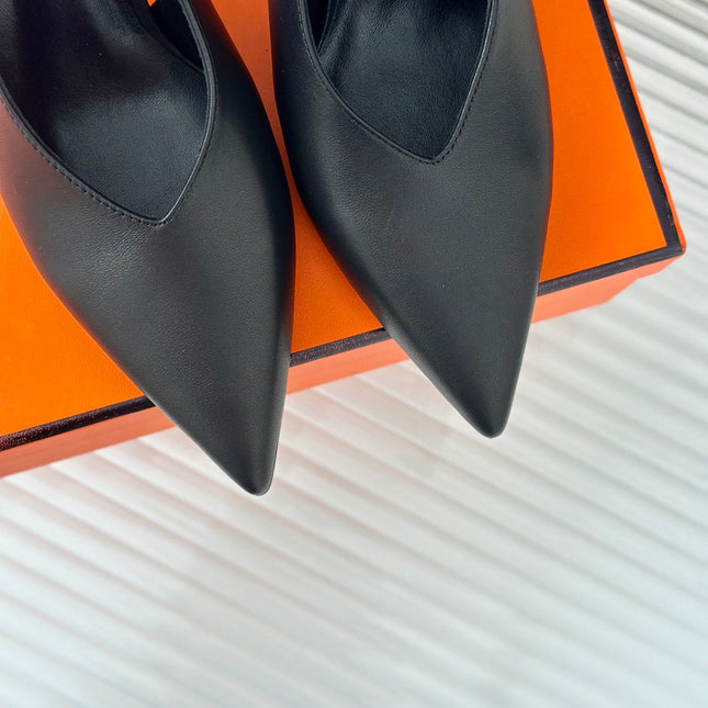 HIGH HEEL 75 MM POINTED- TOE SANDAL IN BLACK CALFSKIN