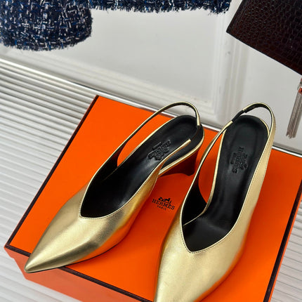 HIGH HEEL 75 MM POINTED- TOE SANDAL IN GOLD CALFSKIN