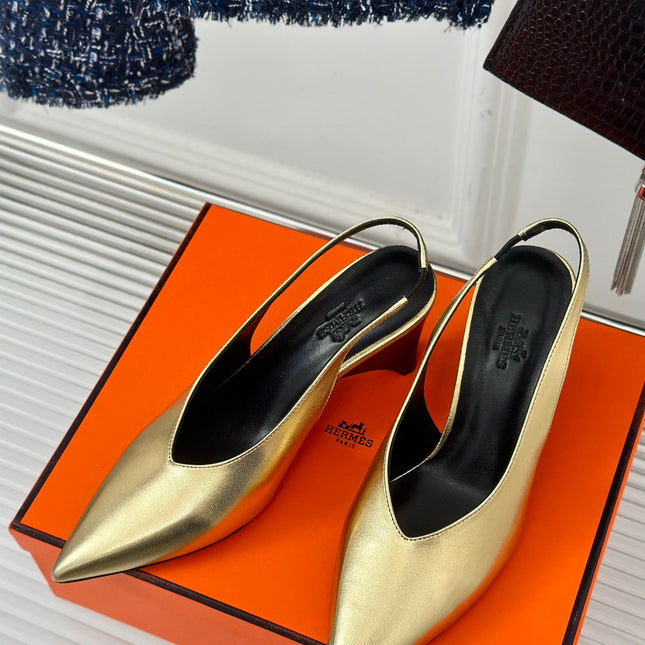 HIGH HEEL 75 MM POINTED- TOE SANDAL IN GOLD CALFSKIN