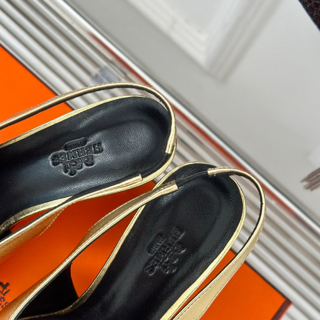 HIGH HEEL 75 MM POINTED- TOE SANDAL IN GOLD CALFSKIN