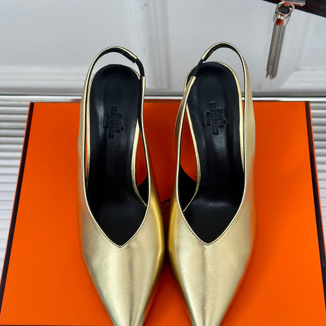 HIGH HEEL 75 MM POINTED- TOE SANDAL IN GOLD CALFSKIN